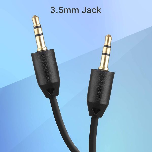 Zebronics ASC100 3.5mm AUX Male to Male cable with 1 meter length, stereo audio support, reinforced collars, for smartphones Laptops computers and speakers(Black)