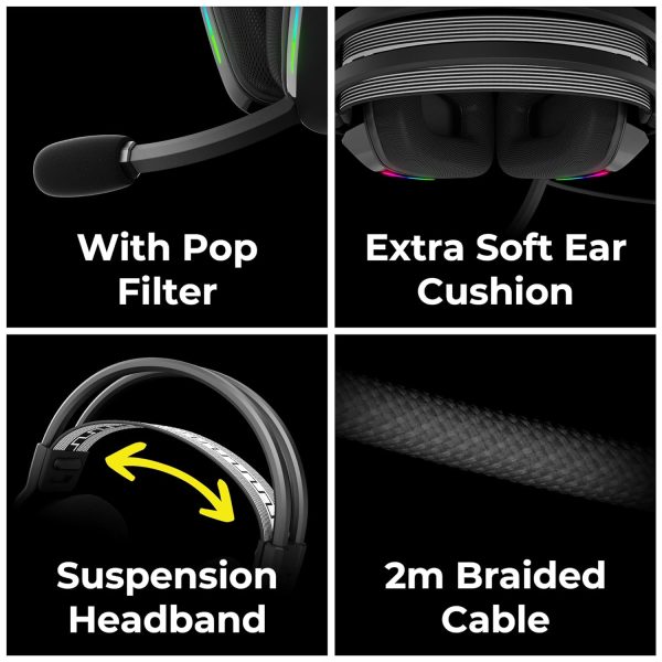 ZEBRONICS Havoc Premium Gaming Over Ear Headphone with Dolby Atmos Subscription, 50mm Neodymium Drivers, Extra Soft Ear Cushion, Suspension Headband,Braided Cable (Black)