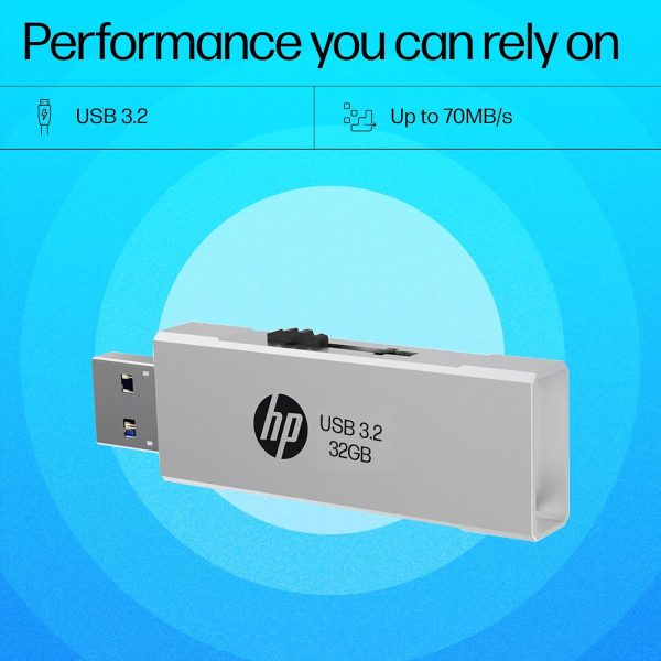 HP 818w 32GB USB 3.2 Flash Drive Silver Metal