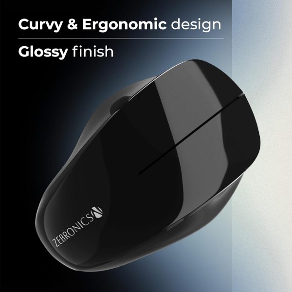 ZEBRONICS Dolphin Silent Wireless Mouse, Dual Mode Bluetooth, 2.4GHz, 1200 DPI, 3 Buttons, USB Nano Receiver, Thumb Scroll Wheel, Glossy Finish and Ergonomic Design (Black)