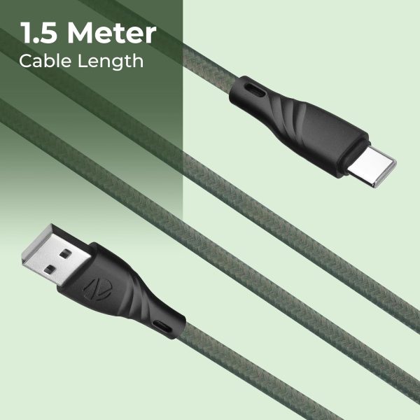 ZEBRONICS UT300 USB - Type C Braided Cable, 27 Watts, Rapid Charging, Charge & Sync, 1.5 Meters| Samsung | OnePlus | Xiaomi | Realme | Oppo (Green)