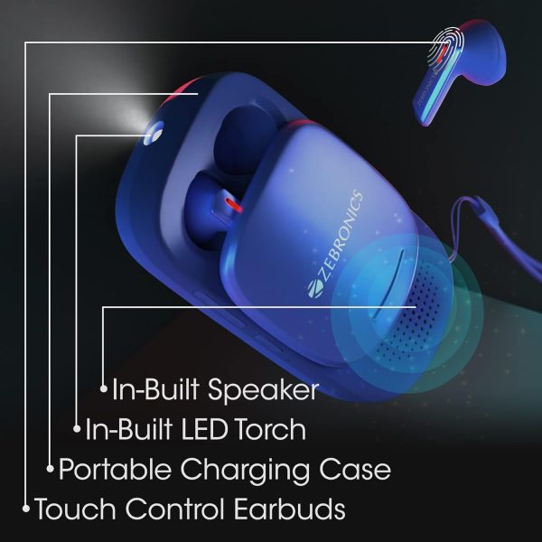 ZEBRONICS Sound Bomb X1 3-in-1 Wireless Bluetooth v5.0 In Ear Earbuds + Speaker Combo with 30 Hour Backup, Built-in LED Torch, Call Function, Voice Asst, Type C and Splash Proof Portable Design (Blue)