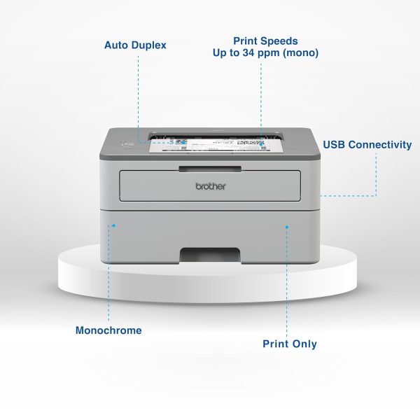 Brother HL-B2000D Automatic Duplex Laser Printer with 34 Pages Per Minute Print Speed, 32 MB Memory, Large 250 Sheet Paper Tray, USB Connectivity