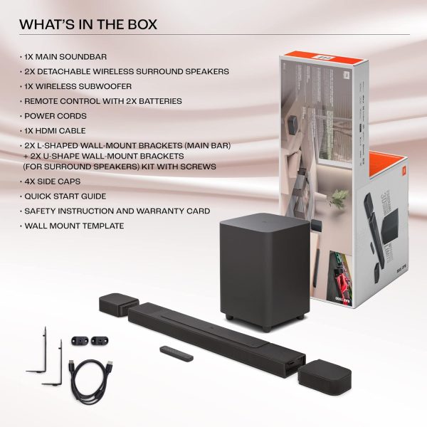 JBL Bar 1000 Pro, 11.1 (7.1.4) Channel Truly Wireless Soundbar with True Dolby Atmos®, DTS:X, and MultiBeam™ Surround Sound, 10” Down-Firing Wireless Subwoofer, HDMI eARC, BT,WiFi,Alexa, One App(880W)