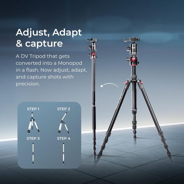 DIGITEK® (DTR 520 BH) 152CM Foldable Aluminum Tripod Cum Monopod with Swivel Pan Head, 4 Section Adjustment, 7kg Max Load, Max Operating Height: 4.95Ft, Compatible with DSLR Camera, Dv Video Camcorder