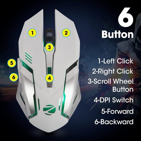 Zebronics-Transformer-M with a High-Performance Gold-Plated USB Mouse: 6 Buttons, Multi-Color LED Lights,High-Resolution Sensor with max 3600 DPI, and DPI Switch(White)