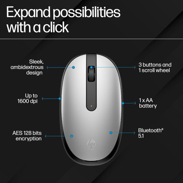 HP 240 Bluetooth Mouse/Ambidextrous; Compact Size; Portable Mouse/Red Optical Tracking/1600 dpi/3 Years Warranty/Pike Silver (43N04AA)