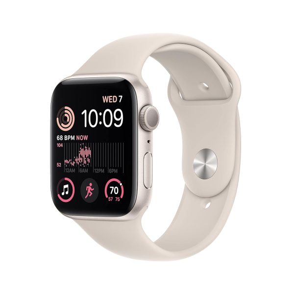 Apple Watch SE (2nd Gen) [GPS 44 mm] smart watch w/Starlight Aluminium Case & Starllight Sport Band. Fitness & Sleep Tracker, Crash Detection, Heart Rate Monitor, Retina Display, Water Resistant