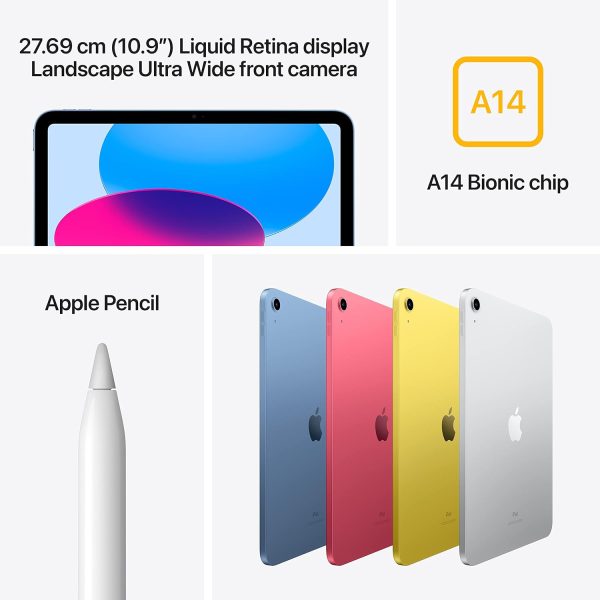 Apple iPad (10th Generation): with A14 Bionic chip, 27.69 cm (10.9″) Liquid Retina Display, 64GB, Wi-Fi 6, 12MP front/12MP Back Camera, Touch ID, All-Day Battery Life – Yellow