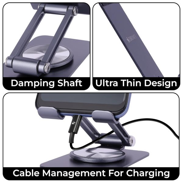 ZEBRONICS MTS150 Foldable Mobile Holder with 360° Fidget Rotation, Foldable Design,Multi Angle Adjustment, Anti-Skid Base,Anti Skid Resting Pad,180° Stepless Tilt Adjustments (Gun Grey)