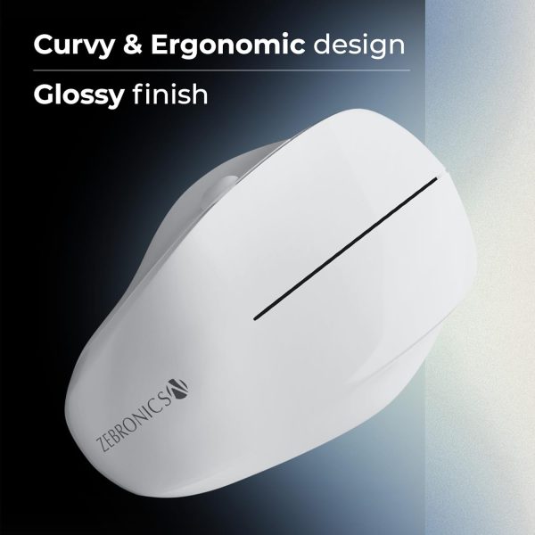 ZEBRONICS Dolphin Silent Wireless Mouse, Dual Mode Bluetooth, 2.4GHz, 1200 DPI, 3 Buttons, USB Nano Receiver, Thumb Scroll Wheel, Glossy Finish and Ergonomic Design (White)