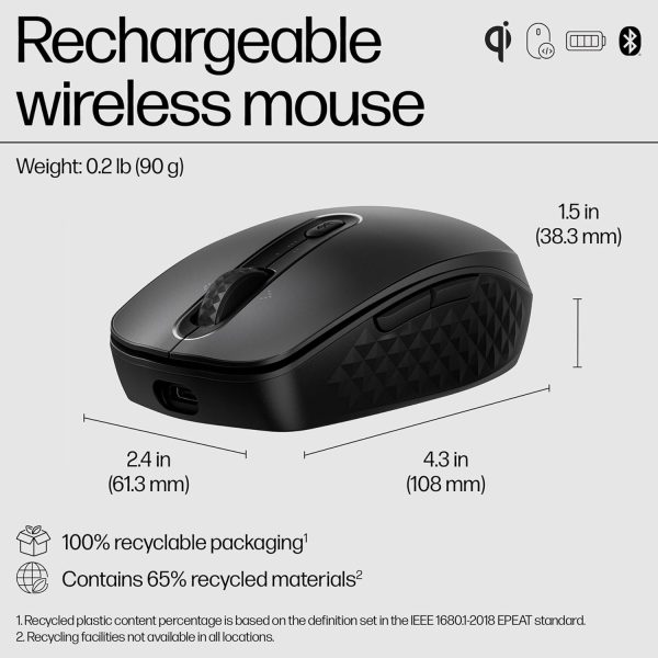 HP 690 Qi-Charging Wireless Mouse/24 month battery life/Up to 4000 dpi Multi surface tracking/AES 128 bits encryption