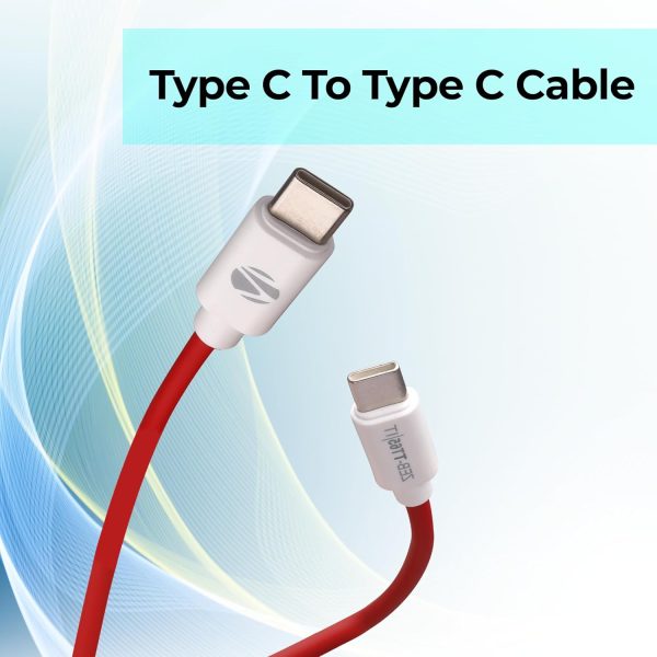 ZEBRONICS TT65 Type C - Type C Cable, 65 Watts PD, Rapid Charging, Charge & Sync, 1 Meter, Compatible with iPhone 15 | Samsung | OnePlus | Xiaomi | Realme | Oppo