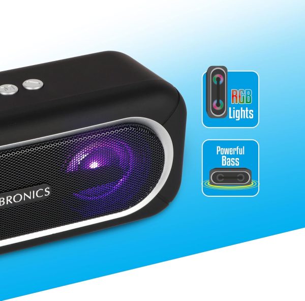 Zebronics ZEB-DELIGHT 20 Bluetooth v5.0 portable speaker with 10W RMS, TWS function, FM radio, Call function, supports USB, microSD, 5H backup, built-in rechargeable battery, AUX and RGB lights