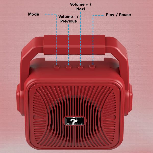 ZEBRONICS Zeb-County 2 Portable Wireless Speaker Supporting Bluetooth v5.0, FM Radio, Call Function, Built-in Rechargeable Battery, USB/Micro SD Card Slot, 3.5mm AUX Input, TWS (Red)