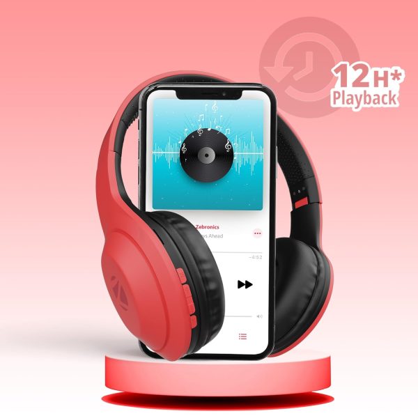 ZEBRONICS Zeb Duke 101 Wireless Headphone with Mic, Supporting Bluetooth 5.0, AUX Input Wired Mode, mSD Card Slot, Dual Pairing, On Ear & 12 hrs play back time,Media/Call Controls (Red)