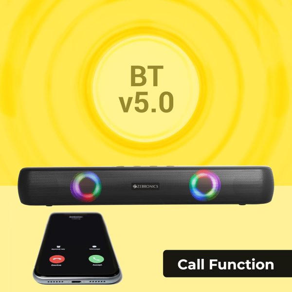 ZEBRONICS Vita 101 Bluetooth v5.0,with RGB light,USB, SD Card, AUX, FM 10 W Bluetooth Soundbar