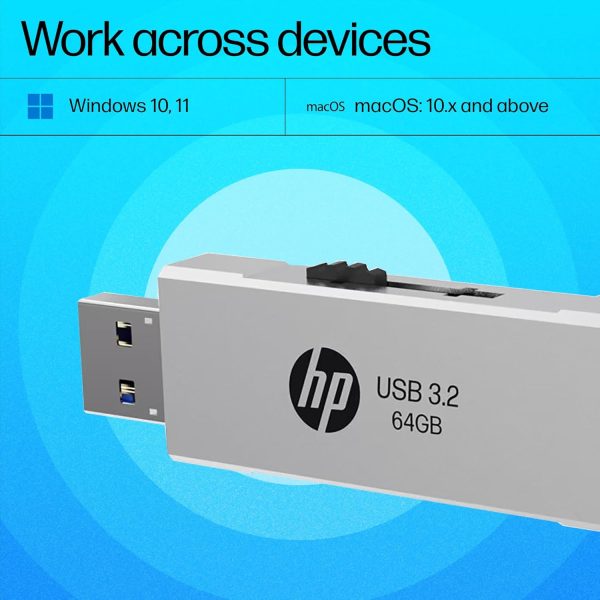 HP 818w 64GB USB 3.2 Flash Drive Silver Metal