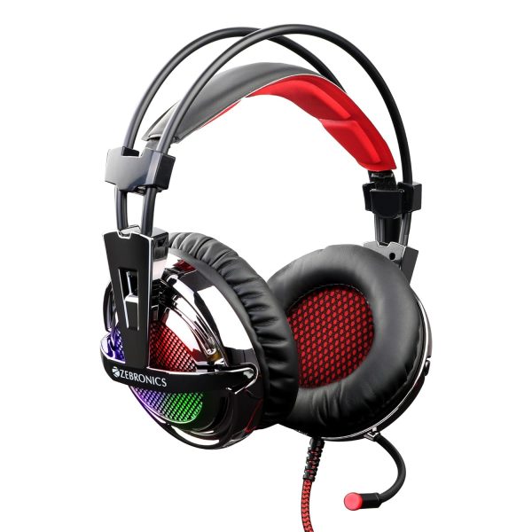 Zebronics ZEB-ORION USB Headphone with simulated 7.1 surround sound, 40mm driver, RGB LED, Advanced Windows software, 2m Braided cable, In-line control pod, Flexible mic and Suspended headbands