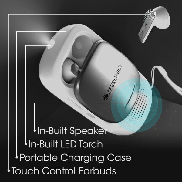 ZEBRONICS Sound Bomb X1 3-in-1 Wireless Bluetooth v5.0 In Ear Earbuds + Speaker Combo with 30 Hour Backup, Built-in LED Torch,Call Function,Voice Assistant,Type C & Splash Proof Portable Design(White)