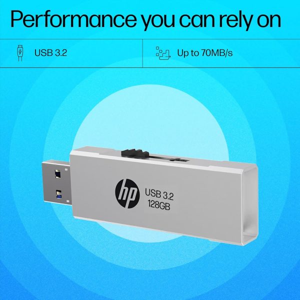 HP 818w 128GB USB 3.2 Flash Drive Silver Metal