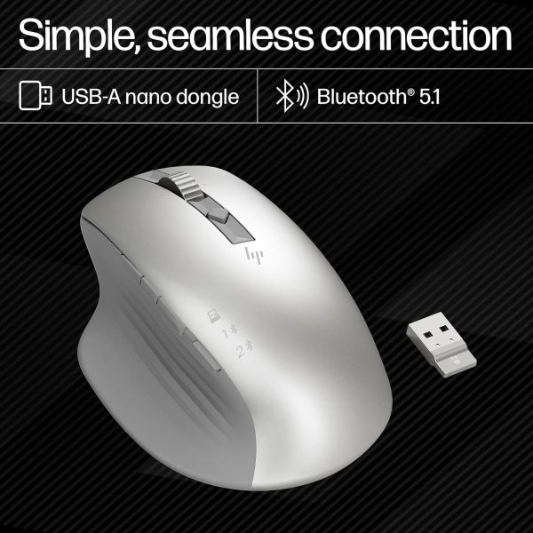 HP 930 Creator Wireless Mouse, USB-A dongle, Bluetooth 5.1, 7 programmable buttons, Up to 4000 dpi, Pair up to 3 devices, Rechargeable 12-week battery, 3-year warranty, 0.13 kg, Silver, 1D0K9AA