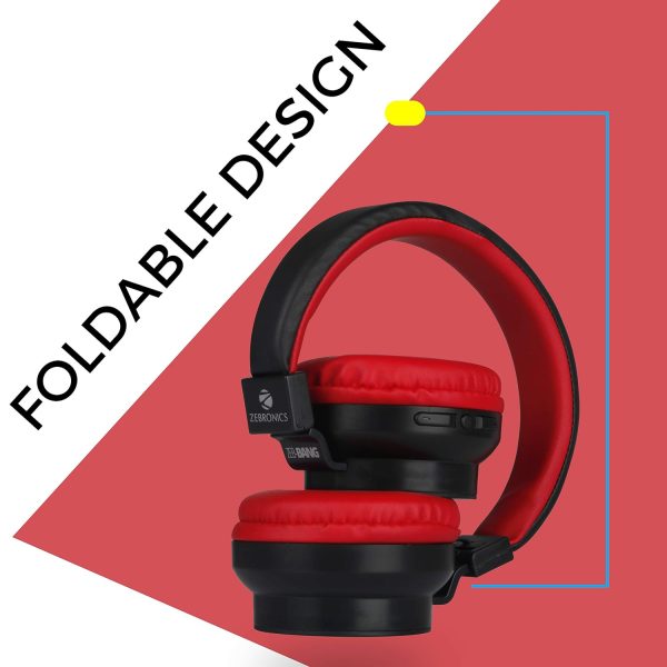 Zebronics-Bang over the ear headphones with Foldable Design and Bluetooth v5.0 headphones, Providing up to 20h* Playback(Red)