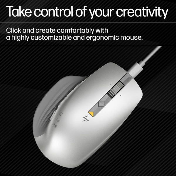 HP 930 Creator Wireless Mouse, USB-A dongle, Bluetooth 5.1, 7 programmable buttons, Up to 4000 dpi, Pair up to 3 devices, Rechargeable 12-week battery, 3-year warranty, 0.13 kg, Silver, 1D0K9AA