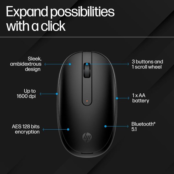 HP 240 Bluetooth Wireless Mouse with 3 Buttons/1600 DPI Red Optical Tracking/Sleek and Ambidextrous/Compatible to Windows 10, macOS, Chrome OS, 3 Years Warranty (Black)