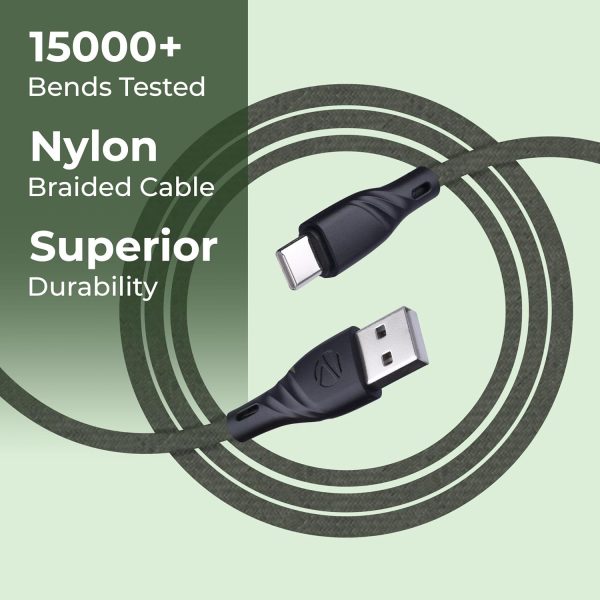 ZEBRONICS UT300 USB - Type C Braided Cable, 27 Watts, Rapid Charging, Charge & Sync, 1.5 Meters| Samsung | OnePlus | Xiaomi | Realme | Oppo (Green)