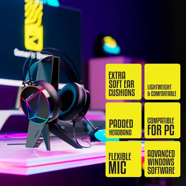 ZEBRONICS Zeb-Blitz USB Gaming Wired On Ear Headphones with Mic with Dolby Atmos, RGB Led, Windows Software, Simulated 7.1 Surround Sound, 2.4 Meter Braided Cable Flexible Padded Ear Cushions(Black)