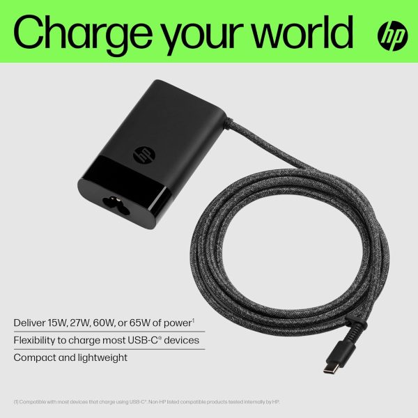 Hp USB-C 65W Laptop Charger, 65W, Type-C USB, Ac Adapter (671R2Aa) - Black