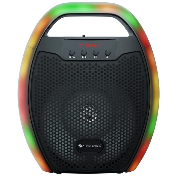 ZEBRONICS Sound Feast 60 Portable Wireless Speaker with 10W Output, Bluetooth v5.0, FM Radio, AUX, USB, mSD, TWS, 6.3mm Wired mic Support, Media + Volume Control, Carry Handle and RGB LED Lights