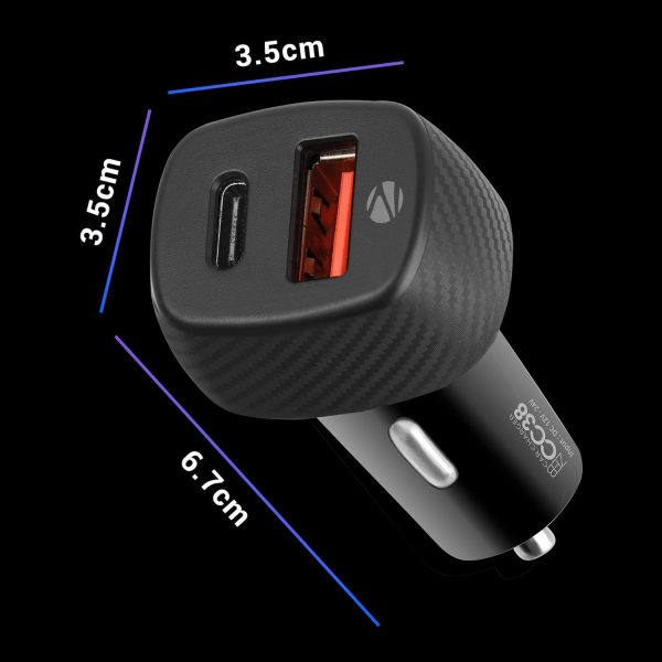 Zebronics Cc38 Car Charger with 38 Watts Rapid Charge, Dual Output Ports (USB + Type C Pd), Compact Design, Built in Protections, Led Indicator, Type C to Type C Cable Included for Smartphones, Black