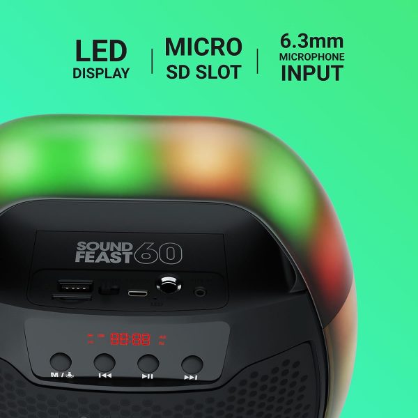 ZEBRONICS Sound Feast 60 Portable Wireless Speaker with 10W Output, Bluetooth v5.0, FM Radio, AUX, USB, mSD, TWS, 6.3mm Wired mic Support, Media + Volume Control, Carry Handle and RGB LED Lights