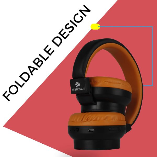 Zebronics-Bang over the ear headphones with Foldable Design and Bluetooth v5.0 headphones, Providing up to 20h* Playback (Orange)