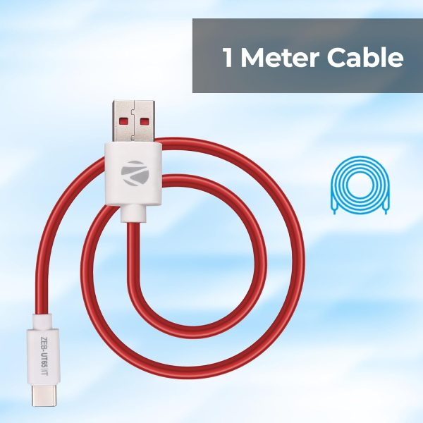 ZEBRONICS UT65 USB - Type C Cable, 65 Watts, Rapid Charging, Charge & Sync, 1 Meter| Samsung | OnePlus | Xiaomi | Realme | Oppo