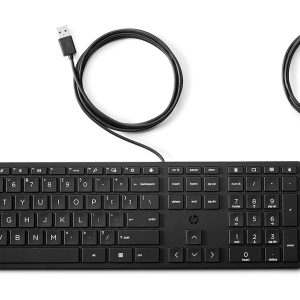 HP 320MK Wired USB Desktop Full-Size Keyboard Mouse Combo with Optical Sensor and Comfortable fit Design with Reduces Size Keyboard