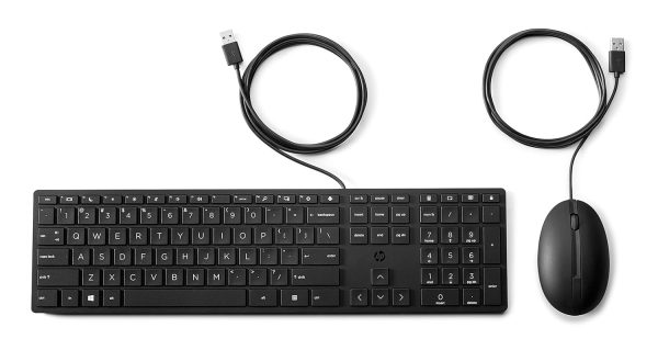 HP 320MK Wired USB Desktop Full-Size Keyboard Mouse Combo with Optical Sensor and Comfortable fit Design with Reduces Size Keyboard