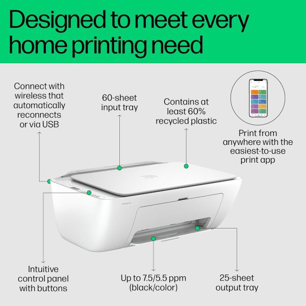 HP Deskjet 2820 Printer, Copy, Scan, WiFi with self Reset, Bluetooth, USB, Simple Setup Smart App, Ideal for Home.