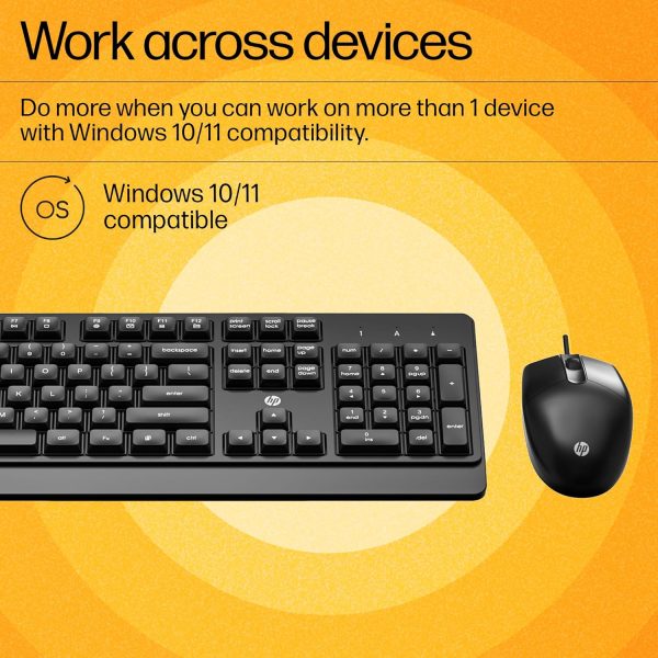 HP KM 180 Wired Mouse and Keyboard Combo, USB Plug-and-Play, 1200 dpi, Full-Size Layout with Numeric pad, Up to 10 Million keystrokes, Up to 1 Million clicks, 1-Year Warranty, 0.52 kg, Black, 7J4G3AA