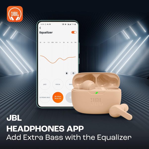 JBL Wave Beam in-Ear Wireless Earbuds (TWS) with Mic,App for Customized Extra Bass Eq,32 Hours Battery&Quick Charge,Ip54 Water&Dust Resistance,Ambient Aware&Talk-Thru,Google Fastpair (Beige)