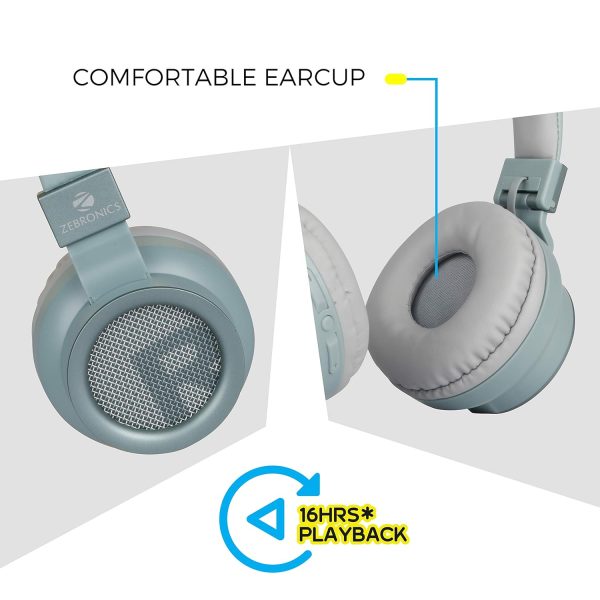 Zebronics-Bang over the ear headphones with Foldable Design and Bluetooth v5.0 headphones, Providing up to 20h* Playback(Blue)