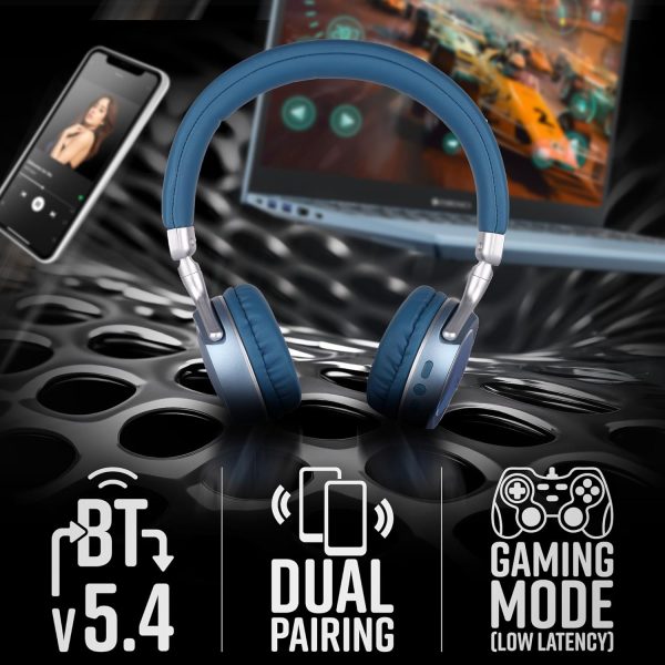 ZEBRONICS DUKE 2 Wireless Headphone, Supports Bluetooth, Dual Pairing, Deep Bass, up to 60h Battery Backup, AUX, Environmental Noise Cancellation, Gaming Mode, Now with Type C Charging (Blue)