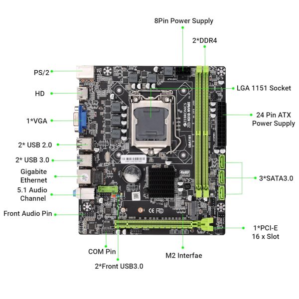 ZEBRONICS Z310 NVMe Micro-ATX Motherboard for LGA 1151 Socket, Supports Intel 6th, 7th, 8th & 9th Generation Processors, NVMe M.2 Slot, 5.1 Audio, DDR4 2666 MHz, Ports (RJ45 | SATA | USB 3.0 | HDMI)