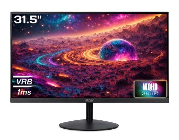 Acer SA322QU 31.5 Inch WQHD 2560x1440 Resolution IPS Ultra Slim (7.2mm) Backlit LED LCD Monitor I 75 Hz Refresh I 1 MS VRB I HDR 10 I AMD Free Sync I 2xHDMI 1xDP I Stereo Speakers I Eye Care I Black