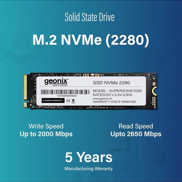 GEONIX 256GB M.2 NVMe SSD, 2280 SATA III (6Gb/s), Read Speed – Up to 2650 Mbps Write Speed – Up to 2000 Mbps, Internal Solid State Drive(SSD), (5 Years Warranty)