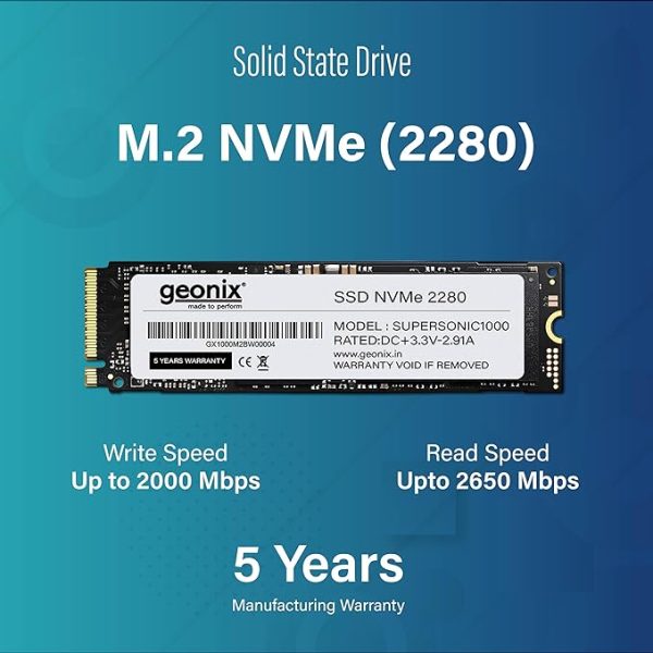 GEONIX 128GB M.2 NVMe SSD, 2280 SATA III (6Gb/s), Read Speed – Up to 2650 Mbps, Write Speed – Up to 2000 Mbps, Internal Solid State Drive (SSD), (3years Warranty)