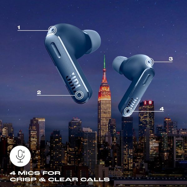 JBL Tune Beam in Ear Wireless TWS Earbuds with Mic, ANC Earbuds, Customized Extra Bass with Headphones App, 48 Hrs Battery, Quick Charge, 4-Mics, IP54, Ambient Aware & Talk-Thru, Bluetooth 5.3 (Blue)