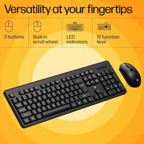 HP KM200 Wireless Mouse and Keyboard Combo, Full-Size Ergonomic Design, 3 Button and Built-in Scroll Wheel, 2.4 GHz Wireless connectio, 3 Years Warranty (7J4G8AA)